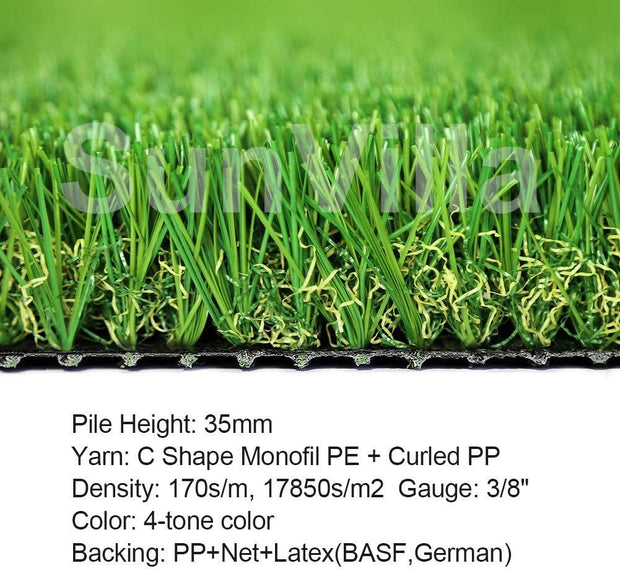 SunVilla Grass 4 FT Width by[ Custom Length ]FT Outdoor/Indoor Artificial Grass 1.38'' Pile Height