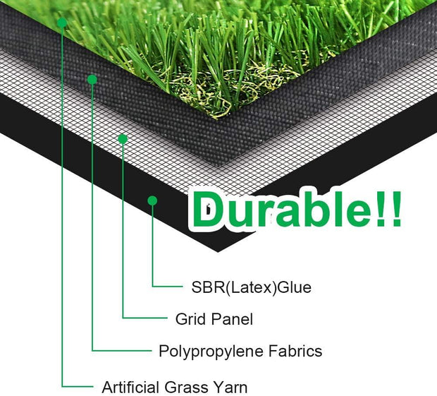 SunVilla Grass 8 FT Width by[ Custom Length ]FT Outdoor/Indoor Artificial Grass 1.38'' Pile Height