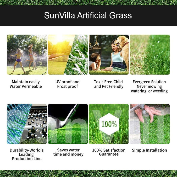 SunVilla Grass 3 FT Width by[ Custom Length ]FT Outdoor/Indoor Artificial Grass 1.38'' Pile Height