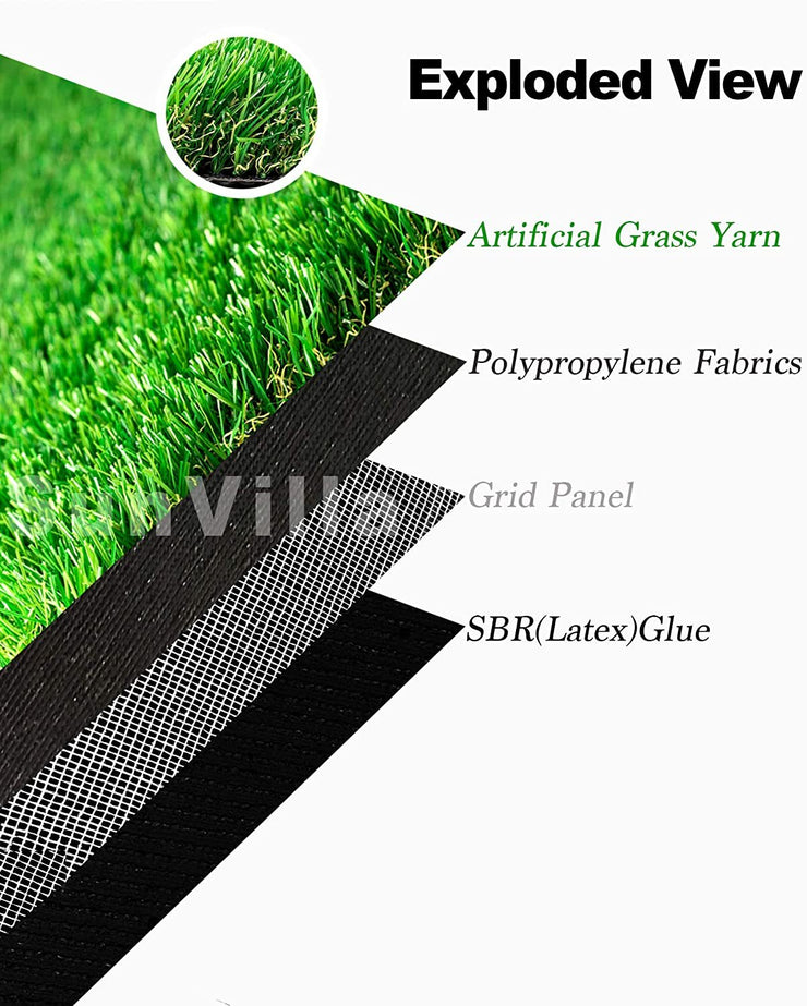 SunVilla Grass 12 FT Width by[ Custom Length ]FT Outdoor/Indoor Artificial Grass 1.38'' Pile Height
